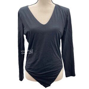 Everlane Black Supima Cotton Long Sleeve V-Neck Bodysuit Womens XL